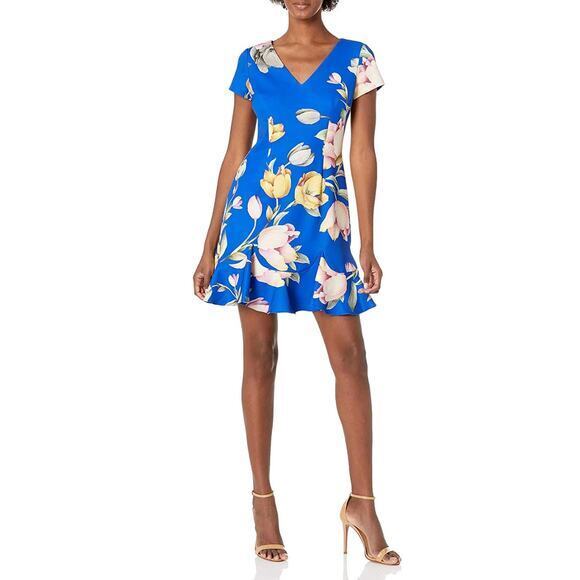 New! Adrianna Papell Women's Tulip Printed Flounce Dress, plus size 16W - Picture 2 of 16